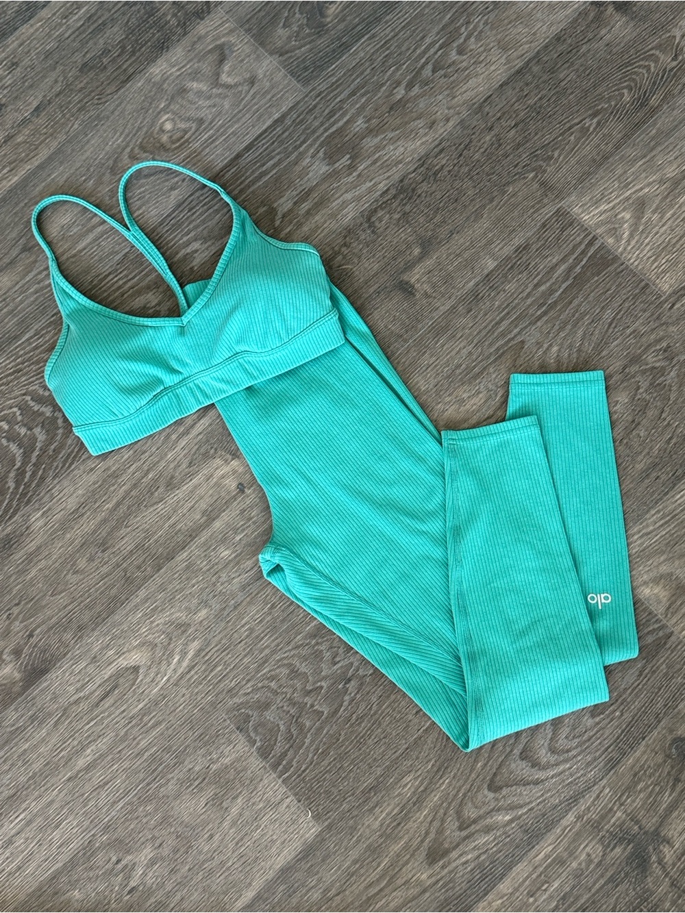 ALO Yoga Ribbed Bralette and Leggings Set - Teal Green